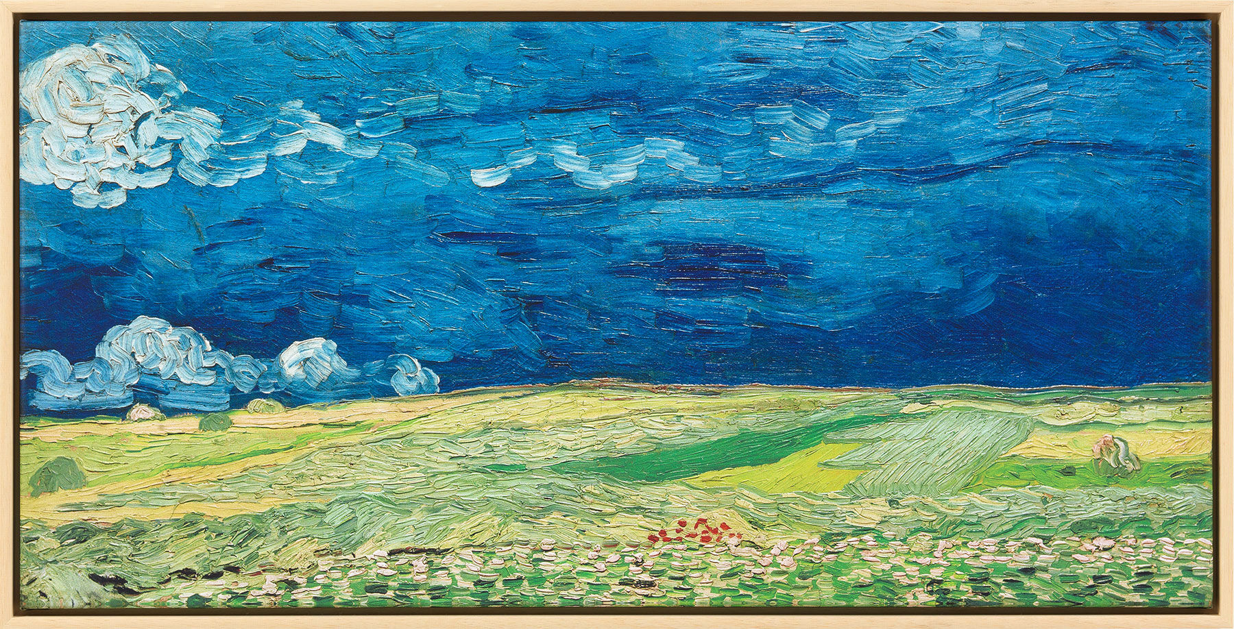 Bild "Kornfeld bei Gewitterstimmung" (1890), gerahmt von Vincent van Gogh