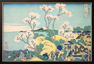 Bild "Der Fuji von Gotenyama in Shinangawa von der Handelsstraße Tokaido aus" (um 1830-32), gerahmt