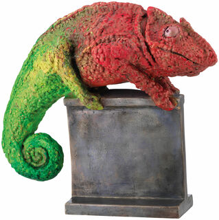 Skulptur "Chamäleon Rot-Grün", Bronze handbemalt von Bruno Bruni