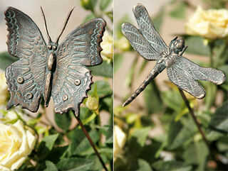 Gartenstecker "Schmetterling und Libelle auf Bronzestab" im Set