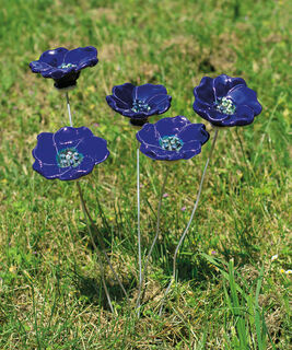 Gartenstecker-Blumenset "Blaue Blüten", 5-teilige Keramik
