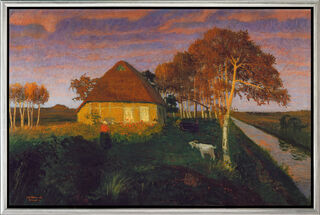 Bild "Moorkate im Abendsonnenschein" (1899), gerahmt von Otto Modersohn