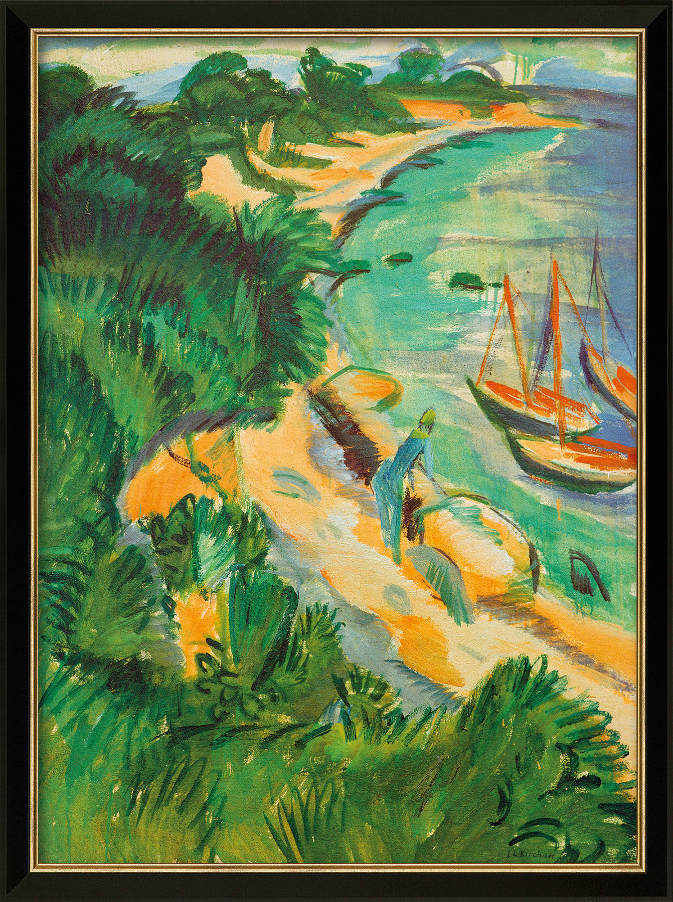 Bild "Fehmarnbucht mit Booten" (1913), gerahmt von Ernst Ludwig Kirchner