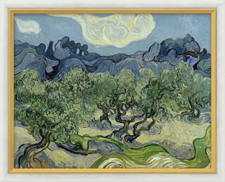 Bild "Olivenbäume mit Les Alpilles" (1889), gerahmt von Vincent van Gogh