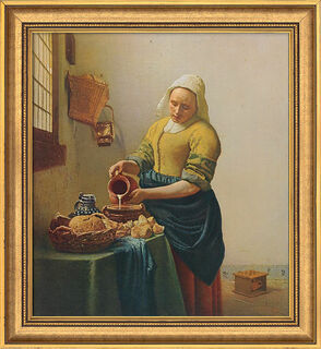 Bild "Dienstmagd mit Milchkrug" (1658), gerahmt