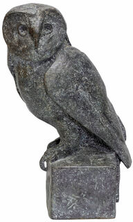 Skulptur "Schleiereule" (2022), Version Bronze grau patiniert von Christoph Fischer