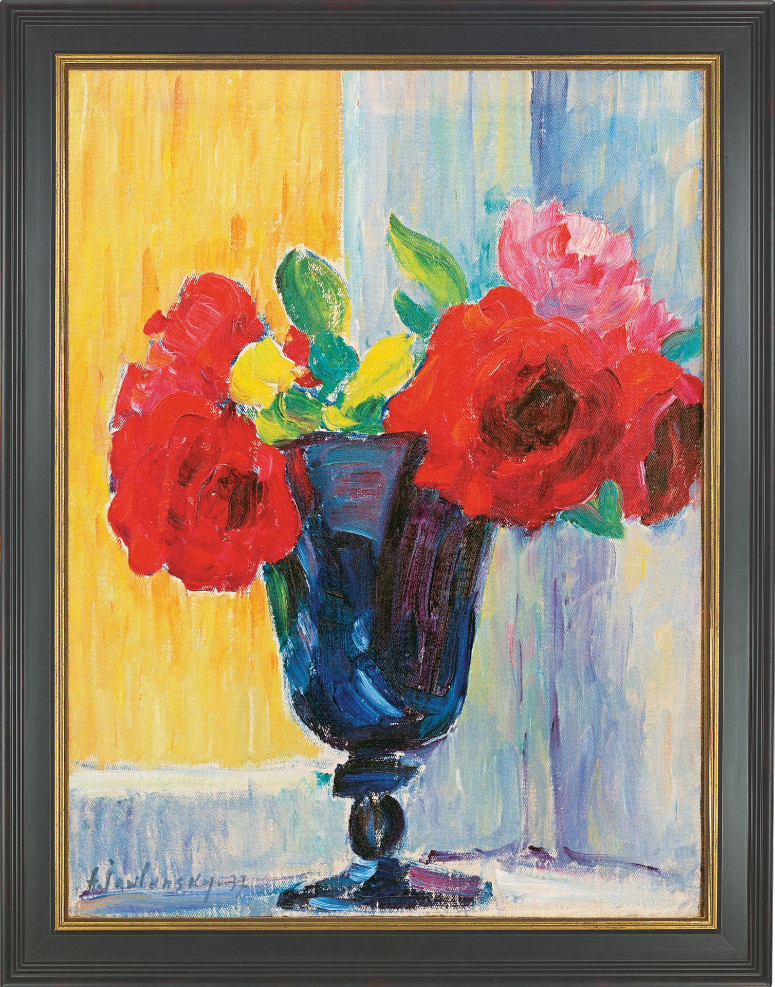 Bild "Rose in blauer Vase", gerahmt von Alexej von Jawlensky