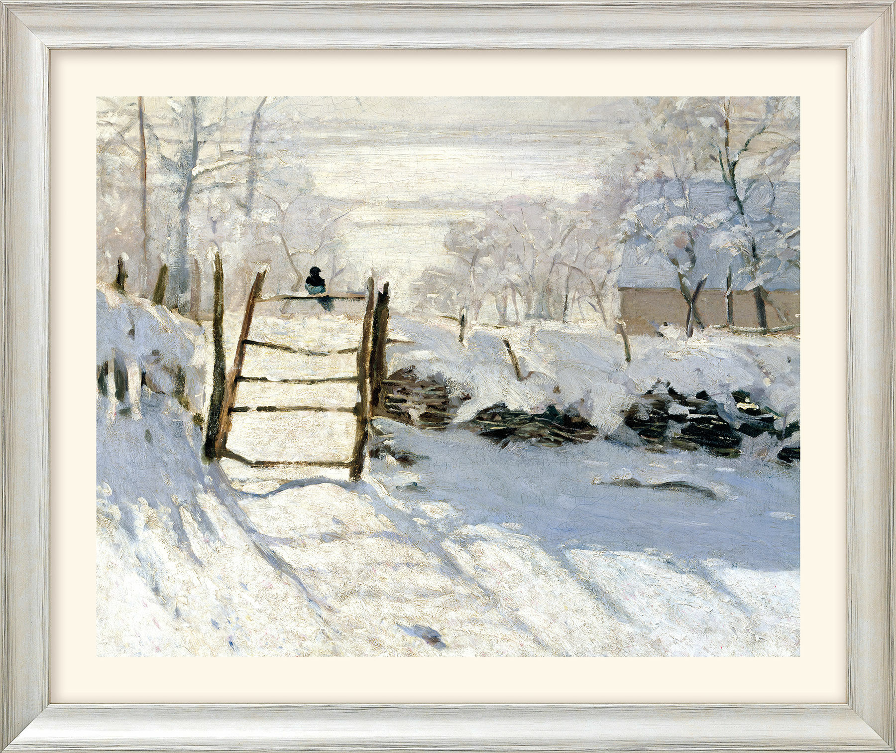 Bild "Die Elster" (1868/69), Version silberfarben gerahmt von Claude Monet