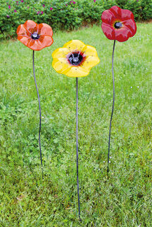 Gartenstecker-Blumenset "Blüten rot, gelb und orange", 3-teilig