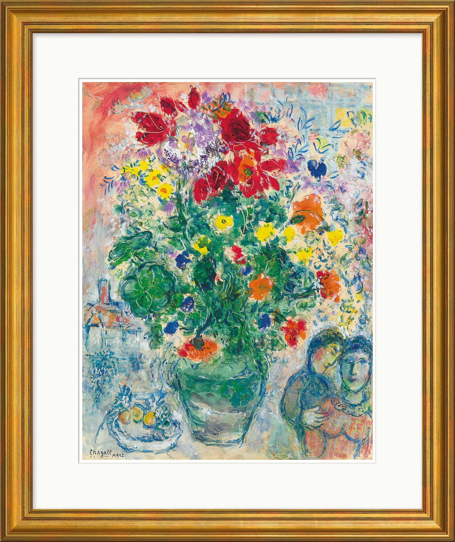 Bild "Bouquet de Renoncules" (1968), Version goldfarben gerahmt von Marc Chagall