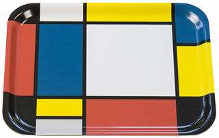 Holztablett "Komposition mit Gelb, Rot, Schwarz, Blau und Grau" (1921) von Piet Mondrian