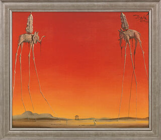 Bild "Les Éléphants" (1948), gerahmt von Salvador Dalí