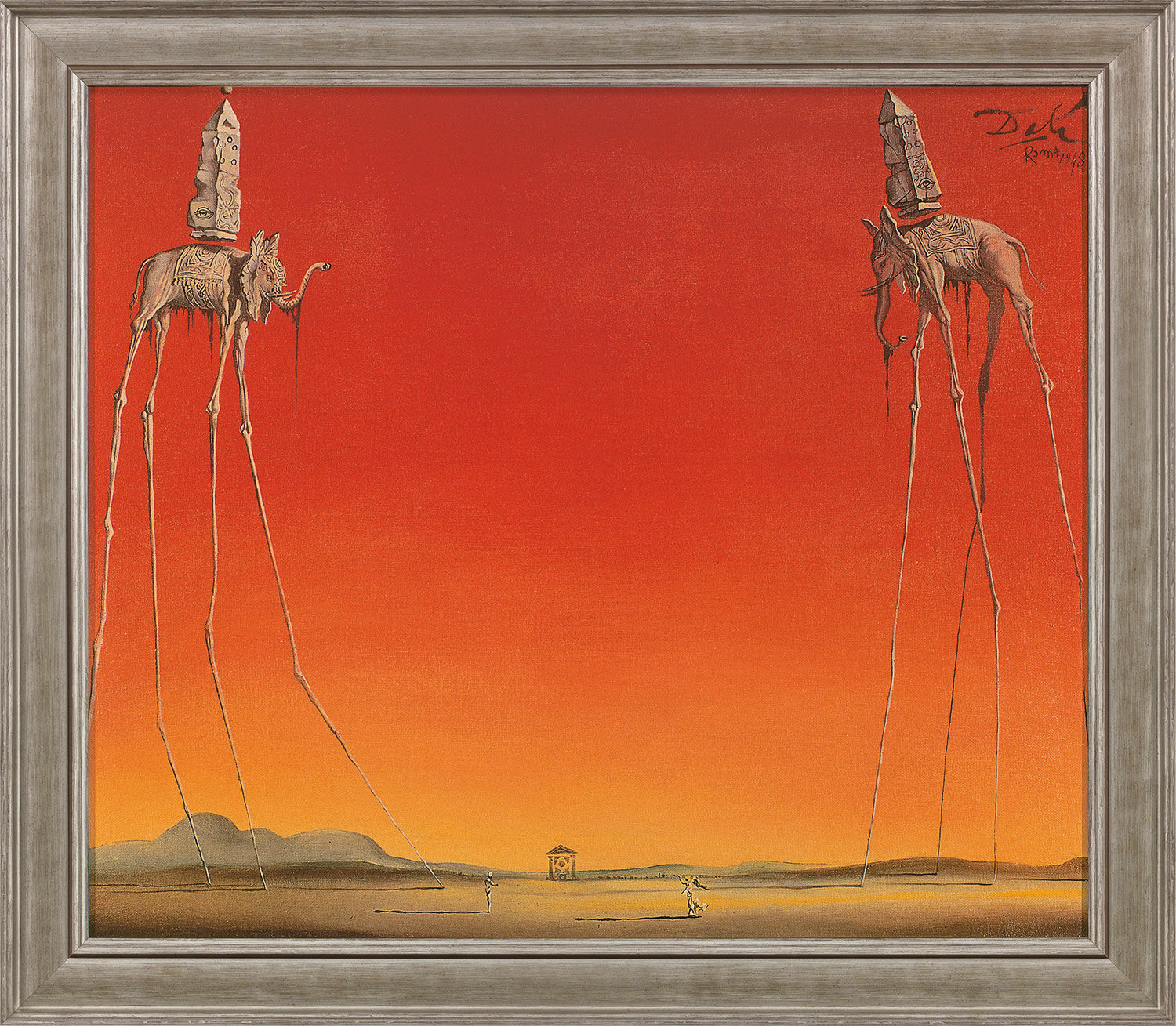Bild "Les Éléphants" (1948), gerahmt von Salvador Dalí