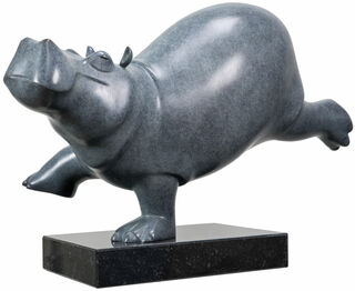 Skulptur "Tanzendes Flusspferd", Bronze grau von Evert den Hartog