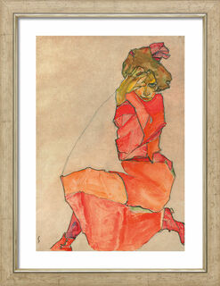Bild "Kniende in orange-rotem Kleid" (1910), gerahmt von Egon Schiele