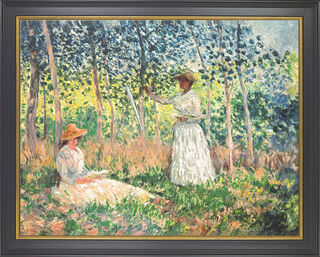Bild "Suzanne und Blanche Hoschedé beim Lesen und Malen" (1890), gerahmt von Claude Monet