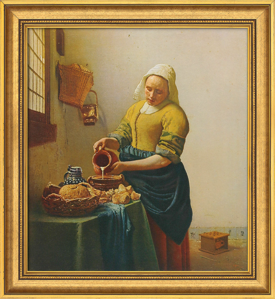 Bild "Dienstmagd mit Milchkrug" (1658), gerahmt von Jan Vermeer van Delft