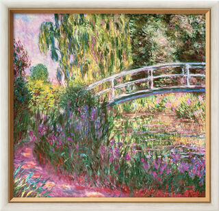 Bild "Die japanische Brücke im Garten von Giverny" (um 1900), Version weiß-goldfarben gerahmt von Claude Monet