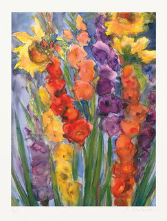 Bild "Gladiolen und Sonnenblumen" (2012), ungerahmt