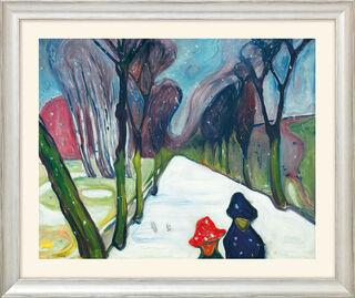 Bild "Allee im Schneegestöber" (1906) - aus "Jahreszeiten-Zyklus", Version silberfarben gerahmt von Edvard Munch