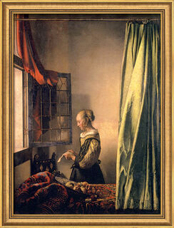 Bild "Brieflesendes Mädchen am offenen Fenster" (1658), gerahmt